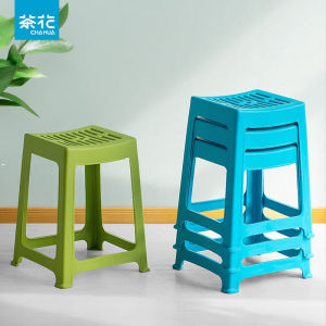 茶花塑料凳子时尚创意椅凳加厚方凳弧形塑料条纹高凳A0838P绿色2