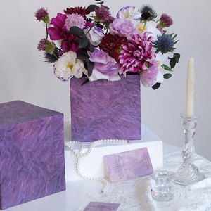 鲜花礼盒桶乌梅紫酱系列方形鲜花抱抱桶花店插花桶包装盒套二方盒