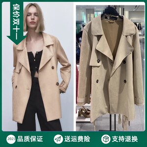 ZARA2023折扣秋冬新款双排扣配腰带鹿皮绒风衣外套女4968223 710