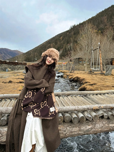 韩系温柔风高端双面羊绒驼色呢子大衣围脖领外套女2023冬款高级感