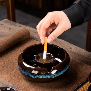 茶桌台烟灰缸陶瓷家用客厅创意个性窑变复古办公室接待烟缸摆件