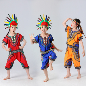 六一非洲鼓演出服男女孩民族舞服装幼儿园手鼓舞蹈表演服印第安人