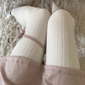 (ROCKER CHEN)Cozy cable knit stockings麻花编织奶白丝袜打底袜