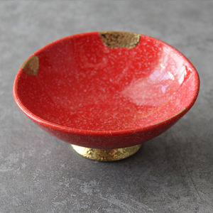日式创意陶瓷餐具 日式前菜碟高脚小菜碟多用碟雪花红釉水果碗