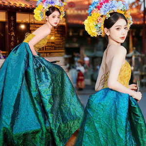 泉州浔埔女簪花氛围感写真主题服装复古旗袍民族风外景旅拍摄影服