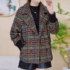 秋季女式新款西装领毛呢外套高档气质女士韩版中长款长袖西服上衣