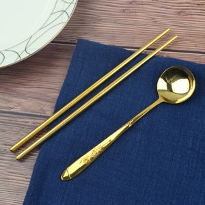 高档铜勺子铜筷子韩国纯铜勺子铜筷子套装家用餐具手工实心黄铜便