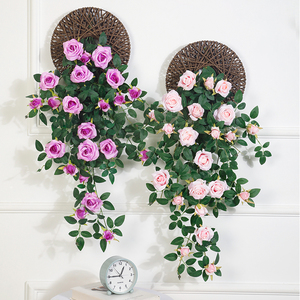 仿真玫瑰壁挂花阳台墙壁绿植物装饰假花吊花客厅挂墙花吊兰塑料花