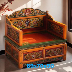 藏式彩绘禅椅东南亚沙发床实木雕刻盘腿打坐椅罗汉床民宿复古椅