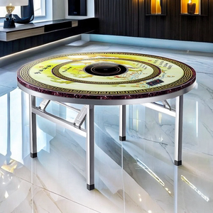 加厚不锈钢圆桌全彩图内置转盘火锅桌可折叠家用餐桌商用饭堂饭桌