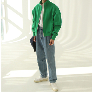 绿色卫衣男生春秋季韩版高级感休闲百搭立领拉链开衫潮流宽松外套
