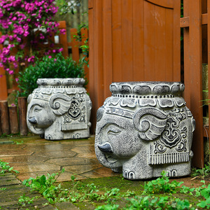 庭院花园布置大门口大象装饰摆件民宿小院子户外园林造景人造石墩