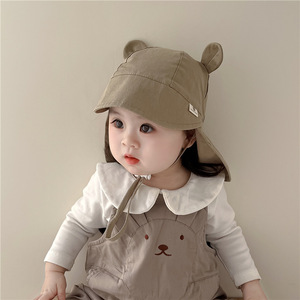 宝宝帽子春夏季新款可爱小熊耳朵护颈鸭舌帽男女童遮阳婴幼儿帽子