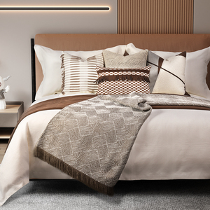 样板间软装极简咖色多件套床上用品现代样板房奢华展示配搭床品款