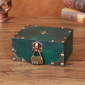 复古绿色木盒子收纳盒家用儿童小藏宝箱密码礼盒箱新款木质首饰盒