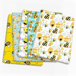 蜜蜂动物图案印花全涤帆布薄款布料手工diy包包辅料靠垫桌布抱枕