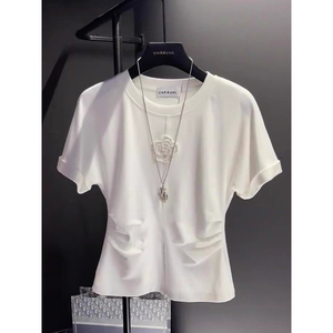白色短袖t恤女士装夏季2024新款设计感修身洋气上衣爆款时尚体桖