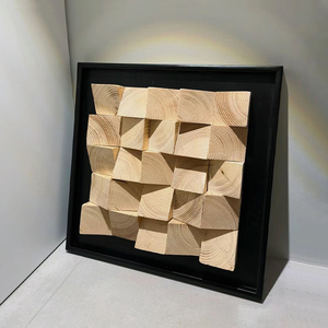 3D立体木块实木法式餐厅现代意式极简高级感装饰画客厅背景墙挂画
