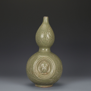 宋耀州窑刻花佛头葫芦瓶 仿古瓷器古董古玩老货收藏品陶瓷花瓶
