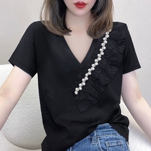 韩国2024夏季新款真丝棉麻短袖T恤女时尚洋气小衫显瘦修身上衣