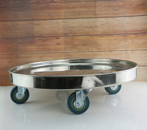 不锈钢圆形周转车加厚保温桶汤桶底座架平板圆盘带轮子移动推车饭