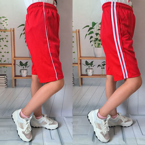 夏季红色五分裤校服裤子一道杠两道杠白条加大码男女学生宽松短裤