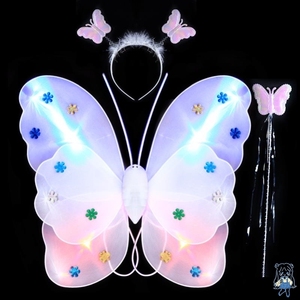 蝴蝶翅膀背饰儿童彩虹女童公主玩具裙子道具cos仙女魔法棒笔发光