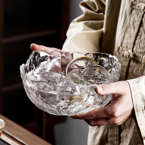 玻璃茶洗家用大容量锤纹洗茶杯器皿简约透明水盂功夫茶具收纳碗