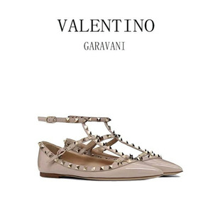 Valentino/华伦天奴 新款 二环铆钉女鞋平底鞋单鞋尖头漆皮凉鞋女