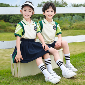 幼儿园园服小学生校服套装夏装儿童运动风班服夏季绿色三件套薄款