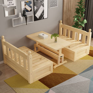 实木沙发床可折叠客厅多功能推拉两用小户型1.2双人床带书桌清漆2