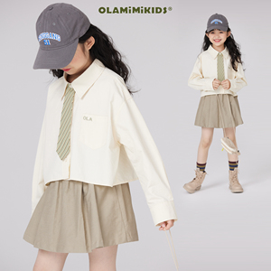 OLAMIMI定制 2024 春 亲子学院风刺绣青春洋气领带短款衬衫上衣