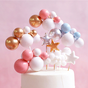 创意彩色大号圆球球云朵蛋糕插牌插件粉金泡沫球烘焙蛋糕装饰配件