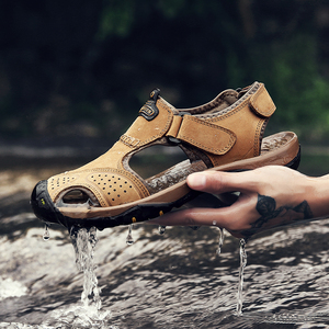 夏季雨鞋男士新款包头钓鱼鞋开车真皮耐磨户外两穿凉拖防滑防水鞋