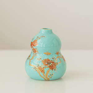 陶瓷花瓶青瓷摆件迷你样板间简约石榴花器手绘小花插花器茶道配件