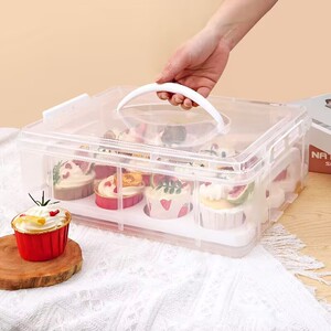 多层手提纸杯蛋糕收纳盒移动甜品台塑料密封包装盒纸杯蛋糕打包盒