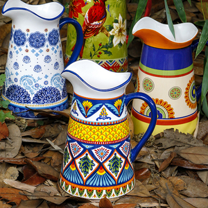 欧美客创意冷水壶陶瓷插花花瓶美式釉下彩大容量水罐个性装饰摆件