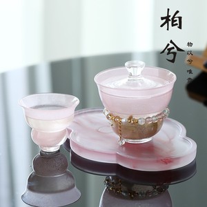 高端琉璃盖碗小套装不烫手粉色琉璃泡茶碗壶承单个葫芦茶杯女士款
