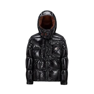 Moncler/蒙克莱23新款 男黑色漆尼龙可拆卸兜帽和袖子羽绒服