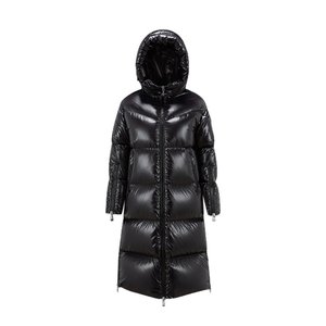 Moncler/蒙克莱23新款 女黑色漆尼龙开衩可拆兜帽长款羽绒服