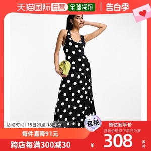 香港直邮潮奢 ASOS 女士设计圆领扭纹背斑点中长连衣裙(黑色/白色