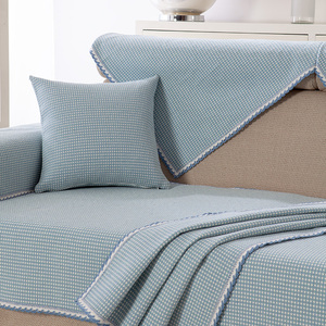 沙发垫蓝色地中海风格棉坐垫布艺沙发巾套罩四季通用加厚防滑套装