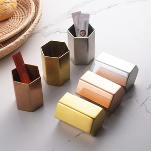 新中式六角果签收纳盅罐 不锈钢牙签盒创意 酒吧KTV餐厅牙签筒