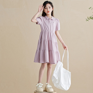 女童连衣裙夏季2024新款韩版女孩POLO裙子短袖中大儿童公主裙洋气