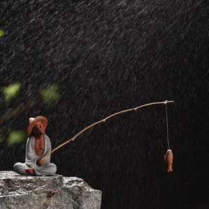 姜太公钓鱼摆件微景观陶瓷钓鱼渔翁人物鱼缸水族箱流水器造景装饰