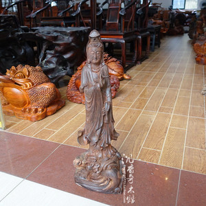 老挝大红酸枝观世音原木雕红木供奉南海观音交趾黄檀玄关工艺摆件