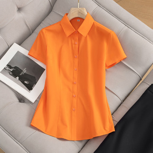 橙色衬衫女短袖职业正装2024夏季薄款气质工装白衬衣方领工作服寸