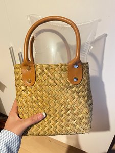 夏季手工编织竹节手提包2024新款休闲度假风沙滩包菜篮子草编包包