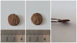 古印度币 11-12世纪朱罗王朝铜币 章鱼人币