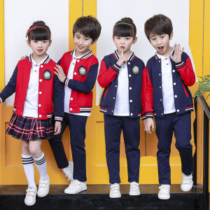 小学生秋季红色校服儿童英伦纯棉三件套幼儿园服学院风红黄蓝班服